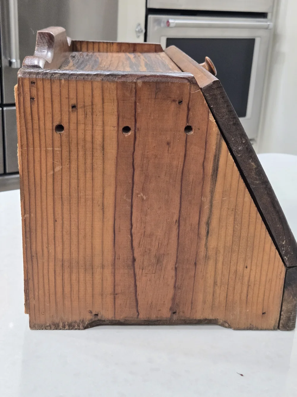 Vtg Wood Fresh Bread Box Stenciled Glass Face Farmhouse Breadbox Cottagecore